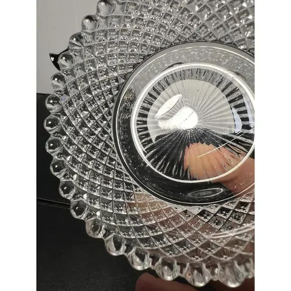 Westmoreland 1940s Pressed Clear Glass Snack Set Diamond & Fan, 2 Plates 3 Bowls - Picture 14 of 16